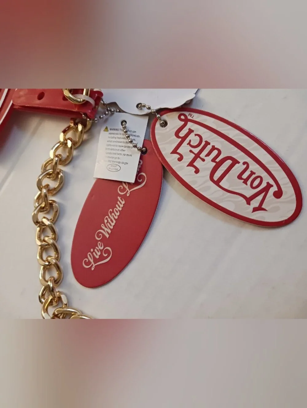 VON DUTCH Double Chain CHARM Belt Gold-tone Enamel Eyeball Flames Size S/M New